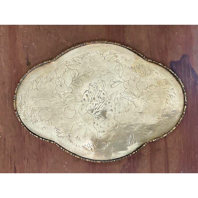 Vintage Engraved Chinoiserie Brass Tray For Sale In West Palm - Image 6 of 12