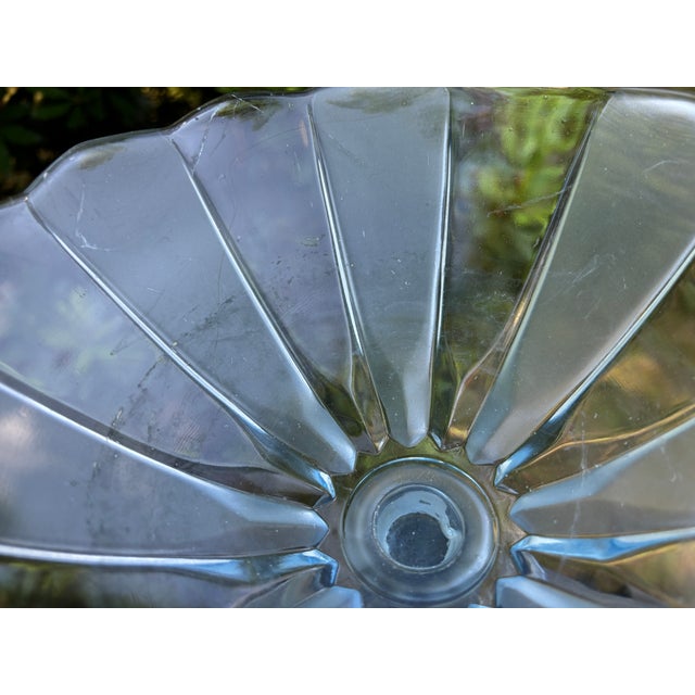 1930s Large Vintage Three Graces Art Deco German Walther & Sohne Blue Frosted Glass Comport For Sale - Image 5 of 12