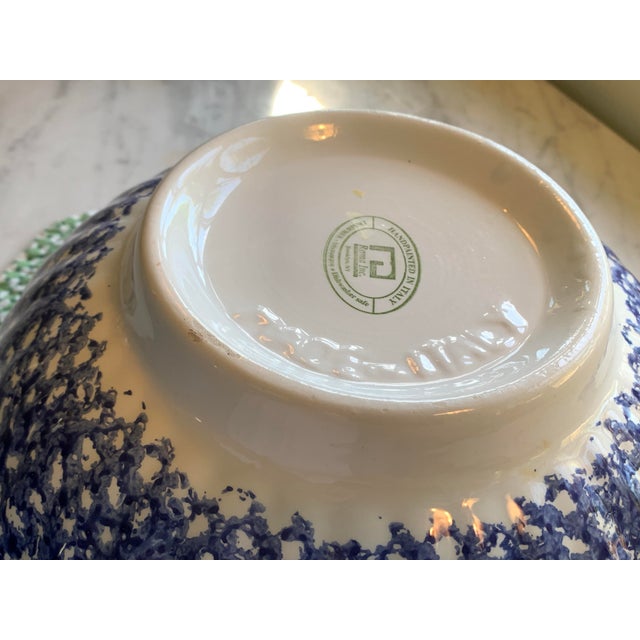 Vintage Large Blue Splatter Speckled Spongeware Serving Bowl For Sale - Image 4 of 8