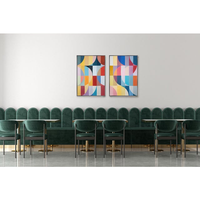 2026, Original Painting Bauhaus Diptych, Moonlight Mirrors, Colorful Grid on Watercolor Paper by Natalia Roman For Sale In Miami - Image 6 of 10