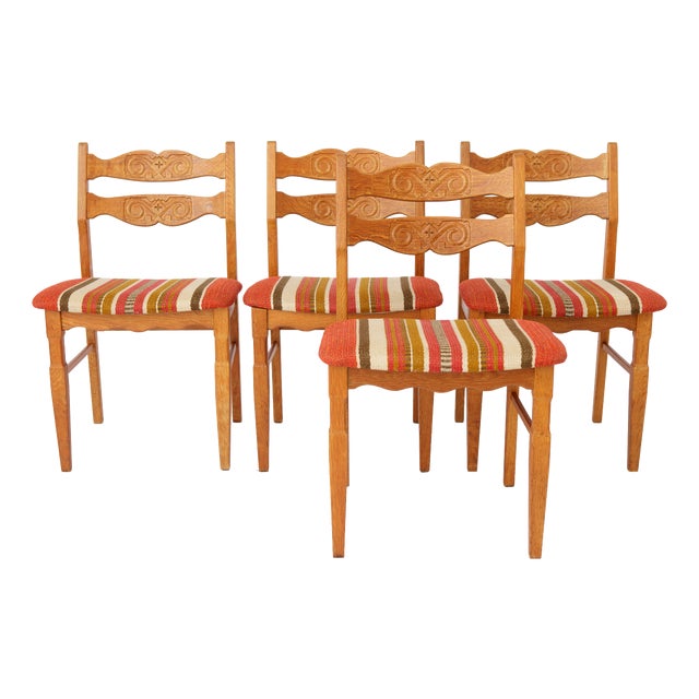 Danish Modern Oak Dining Chairs by Henning Kjærnulf for EG Furniture, 1970s, Set of 4 For Sale