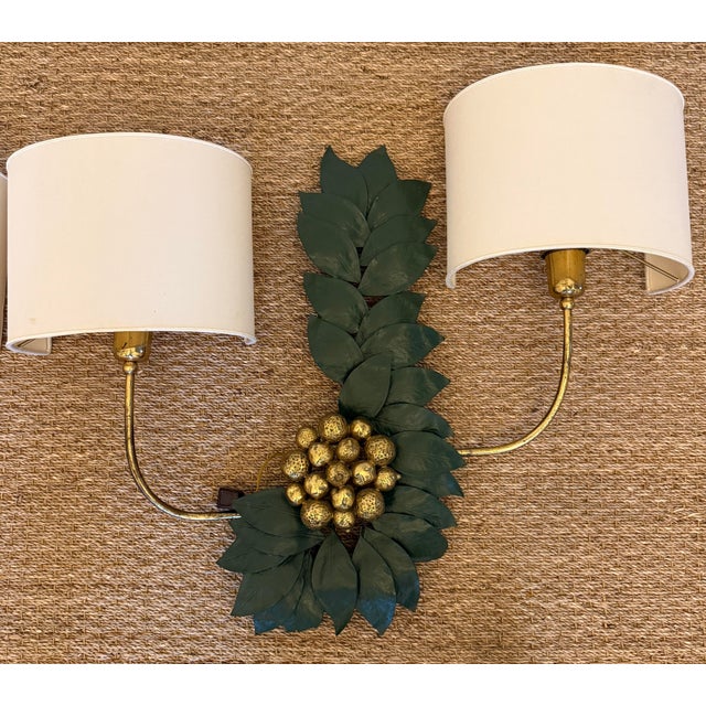 Bronze and Brass Sculptural Grape/Lemon Leaf Wall Sconces For Sale In Miami - Image 6 of 12