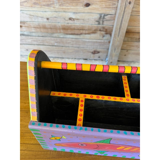 1990s Vintage Coastal Hand-Painted Wood Fish Caddy For Sale - Image 5 of 11