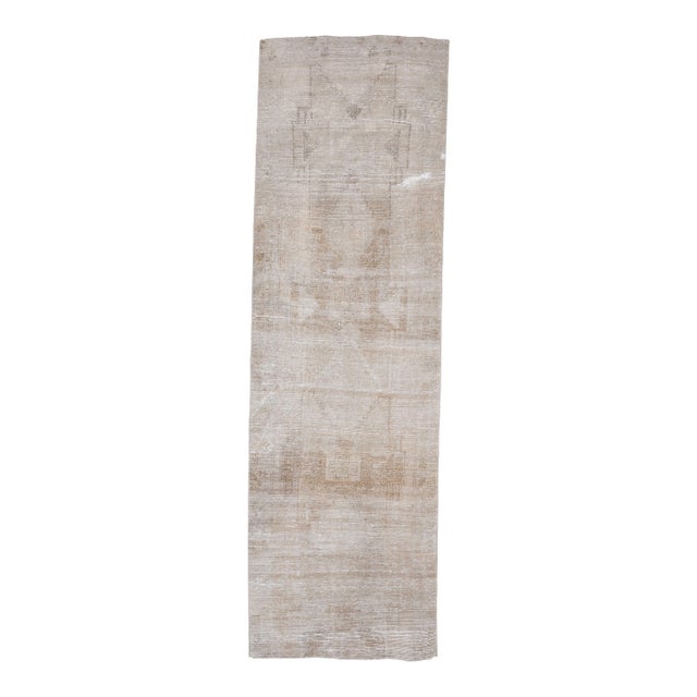 1970s Vintage Handmade Wool Cotton Turkish Beige Area Rug For Sale