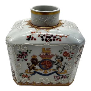 Antique George III Armorial Chinese Export Porcelain Tea Caddy British Royal Arms
