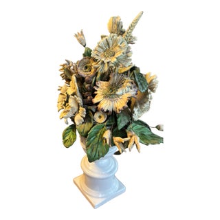 Vintage Mottahedeh Porcelain Floral Bouquet Centerpiece in Classical Urn For Sale