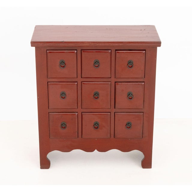 Pair of Chinese Style Red Painted Wood Apothecary Chests For Sale - Image 4 of 7