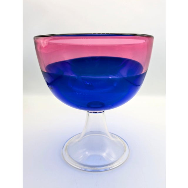 1980s Vintage Studio Glass Footed Bowl by Wilke Adolfsson, Sweden, 1986 For Sale - Image 5 of 5