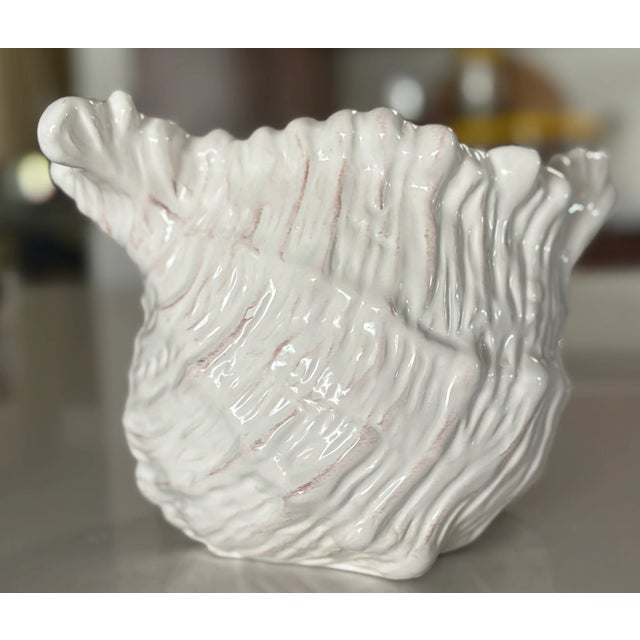Late 20th Century Vintage Coastal Chic Ceramic Conch Shell Cachepot Planter For Sale - Image 5 of 10