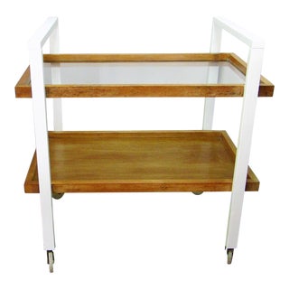 1950s Contemporary Glass and Wood Bar Cart For Sale