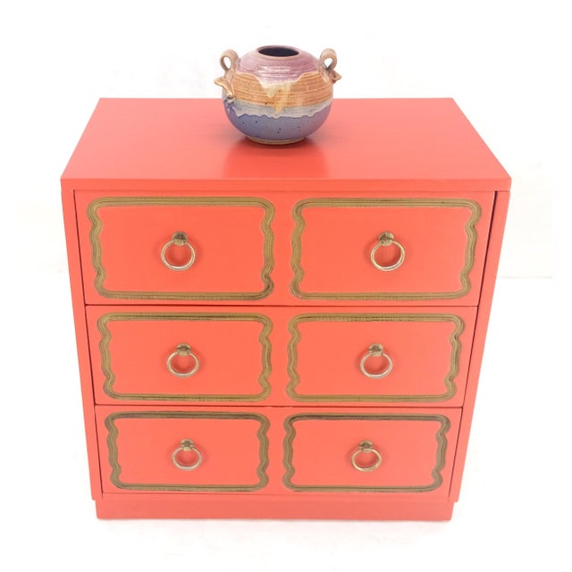 Orange Dorothy Draper 3 Drawers Dresser Chest w/ Ring Pulls For Sale - Image 8 of 18