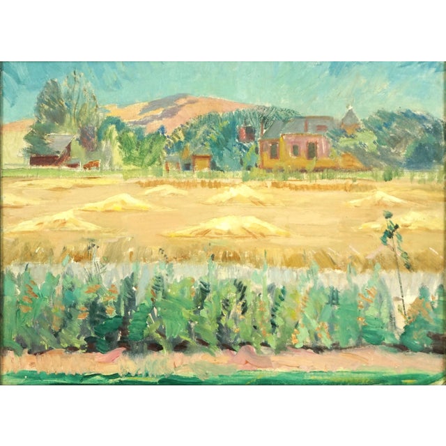 Impressionist Mid Century Original Oil Impressionist Painting - The Hay Field For Sale - Image 3 of 6