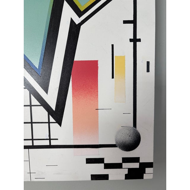Wood Original Postmodern New Wave Hard Edge Graphic Airbrushed Painting For Sale - Image 7 of 9