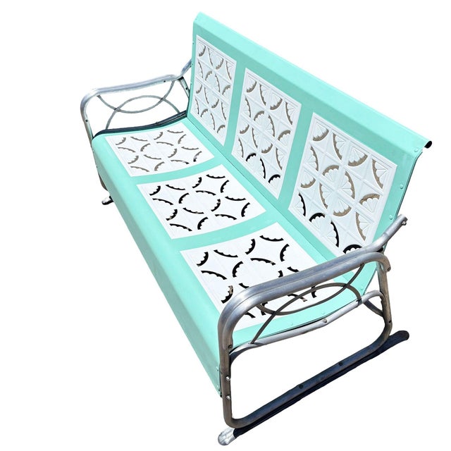 Mid-Century Modern MCM Woodard Style 3 Seat Steel & Aluminum Scrolling Garden Sofa Bench - 2 Available For Sale - Image 3 of 11