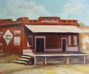 Late 20th Century Old Feed Store Building Painting