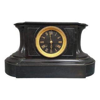 Napoleon III Black Marble Mantel Clock For Sale
