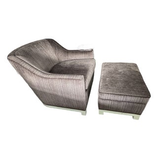 Restoration Hardware Purple Upholstered Armchair & Ottoman For Sale