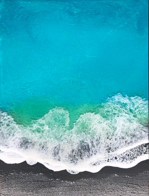 Surrender by Ana Hefco | Mixed Media & Resin on Wood Abstract ocean wave and shore scene