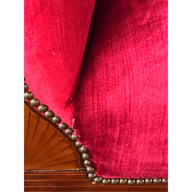 Textile Ruby Merlot 2p Import French Silk Velvet Fabric Vintage Settee Sofa + Bench Set For Sale - Image 7 of 12