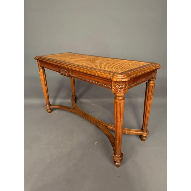 French 19th Century French Louis XVI Style Carved Walnut and Cane Bench, Circa 1880 For Sale - Image 3 of 13