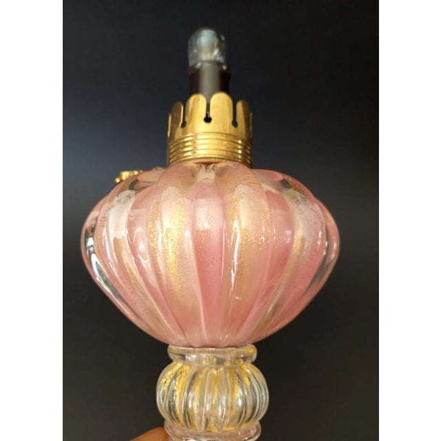 Pink Murano Glass and Gold Leaf Table Lamp, 1950s For Sale - Image 6 of 13