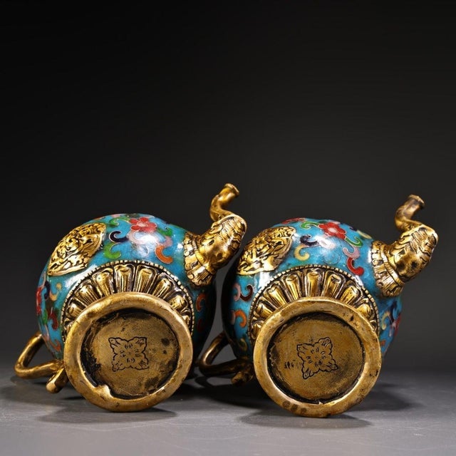 Turquoise 1980s Gilt Bronze & Cloisonné Dragon Teapots / Ewers - Turquoise Enamel - a Pair For Sale - Image 8 of 10