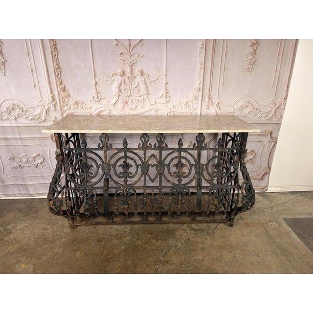 French Provincial Antique French Console Table, Wrought Iron & Marble, Circa 1880 For Sale - Image 3 of 18