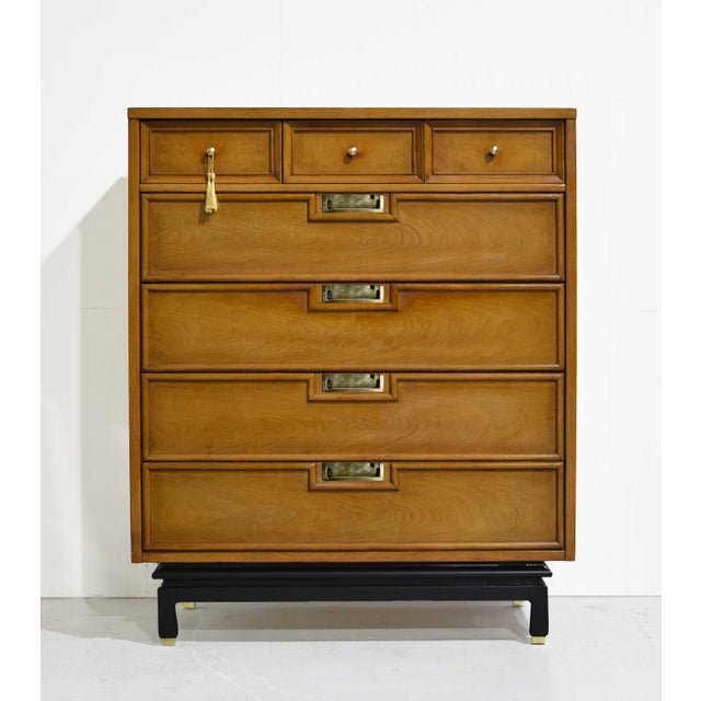 Mid 20th Century Mid Century Chinoiserie Style Highboy Dresser by American of Martinsville For Sale - Image 5 of 12