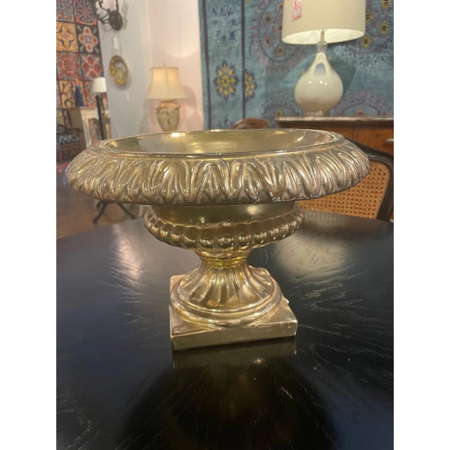 Handmade Italian Ceramic Gold Gilded Planter on Pedestal For Sale - Image 4 of 12