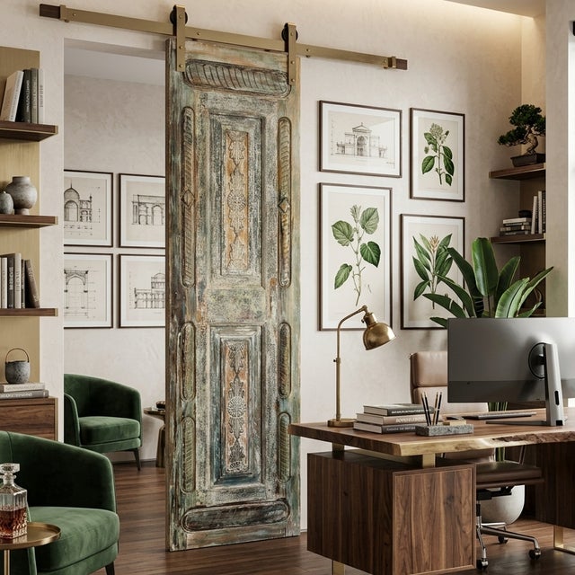 Vintage Hand-Carved Solid Wood Barn Door – Rustic Single Sliding Door Panel 96x30 For Sale In Orlando - Image 6 of 6