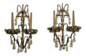 C. 1930's French Art Deco Marked Maison Jansen Gilt Bronze/ Crystal Sconces - a Pair