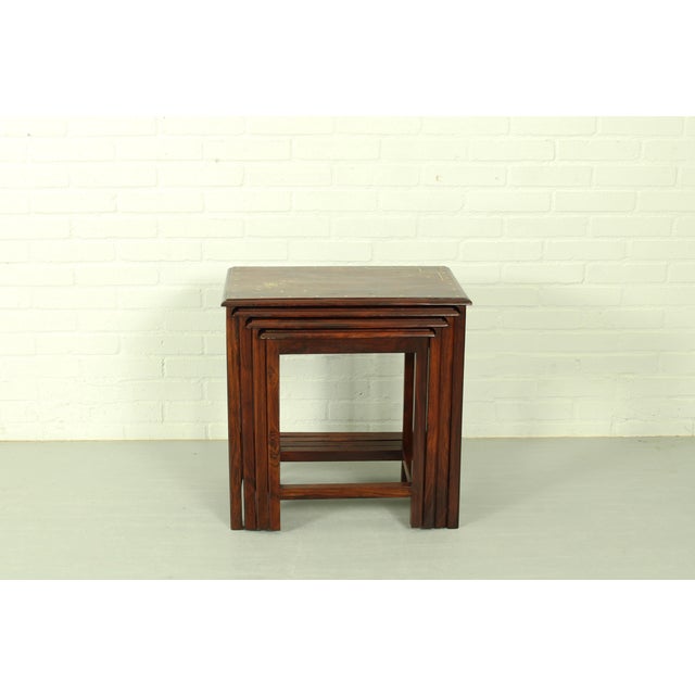 Italian Rosewood Nesting Tables with Copper Inlay, 1950s, Set of 4 For Sale - Image 10 of 12