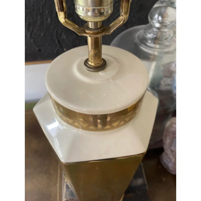 Metal Vintage Gold and Cream Chinoiserie Lamp For Sale - Image 7 of 8