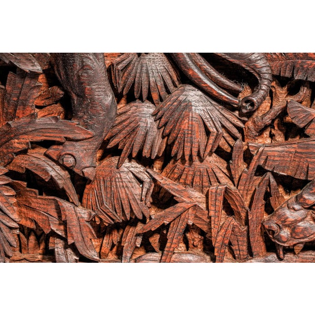 Fascinated Large Antique Colonial India Hand Carved Wood Plaque Anglo-Indian Elephant Tiger Safari Wall Panel British Raj Art Home Decor For Sale - Image 10 of 16