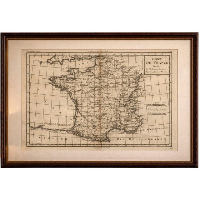 Antique France at the Age of Enlightenment Map by Rigobert Bonne, 1780 For Sale
