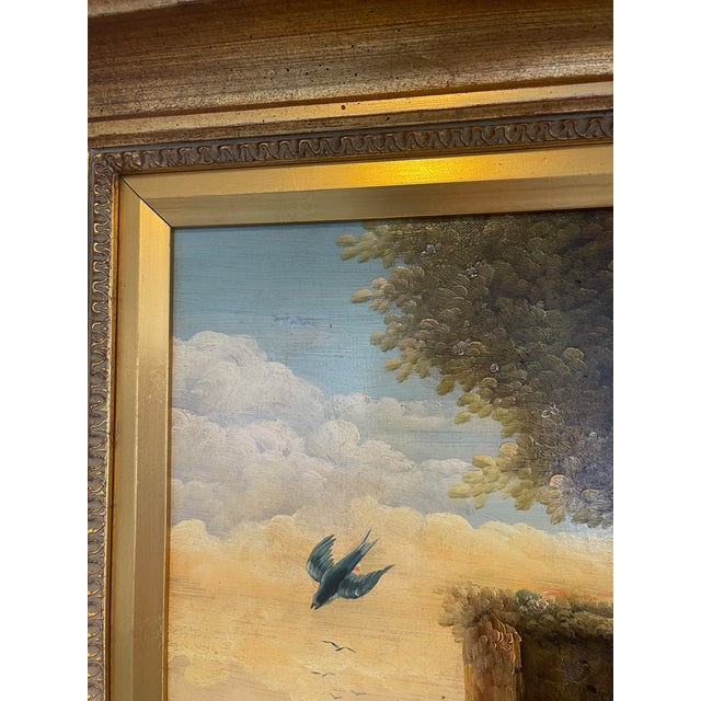 Brown A Signed Vintage Rooster With Birds Oil Painting With Frame For Sale - Image 8 of 9