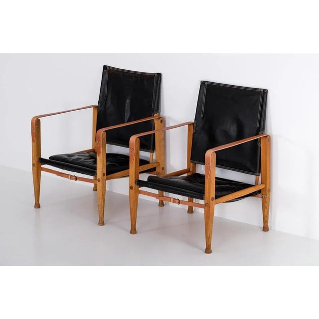 Set of Black Leather Safari Chairs attributed to Kaare Klint, 1950s For Sale - Image 11 of 12