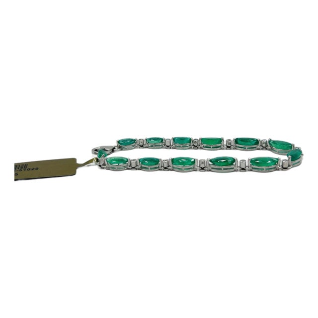Emerald Marquise and Round Diamond Bracelet in 18k White Gold For Sale