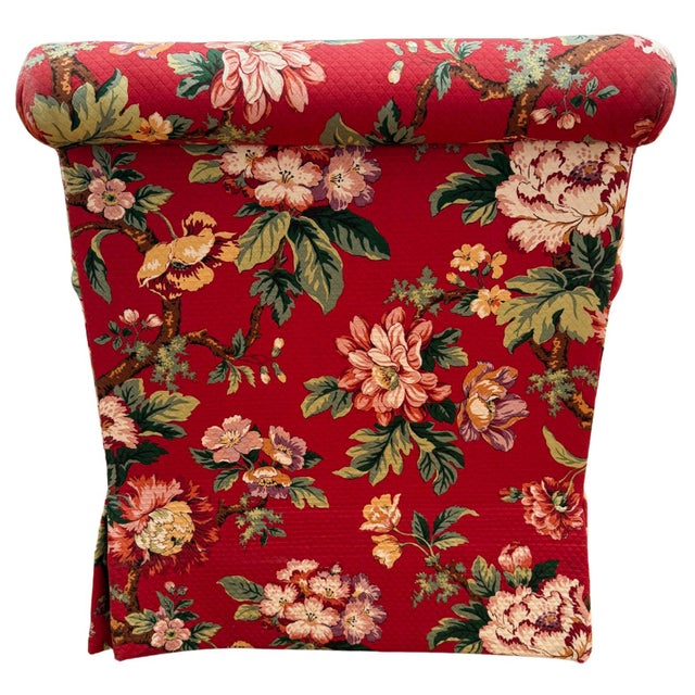 Late 20th Century Hickory Chair Sovereign Collection Red Floral Swivel Chairs - A Pair For Sale - Image 9 of 11