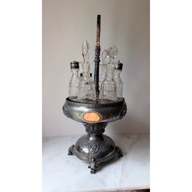 19th Century Victorian Era Castor or Cruet Set 6 Decanters and Silver-Plated Holder With Central Handle For Sale - Image 17 of 18