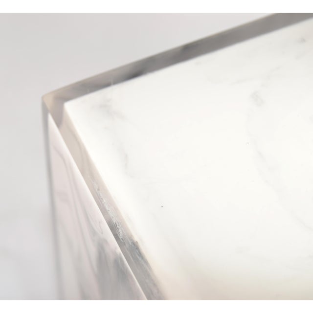 Plastic Vintage White Faux Marble Lucite Encased Tissue Box Cover Boutique Box For Sale - Image 7 of 13