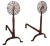 Classic pair of 19th C. style brass and wrought iron andirons, having ornate brass foliate medallion tops, executed in the...
