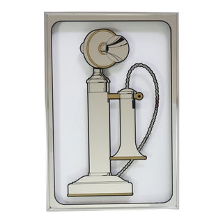 Signed 1970's Mirrored Candlestick Telephone Wall Art For Sale