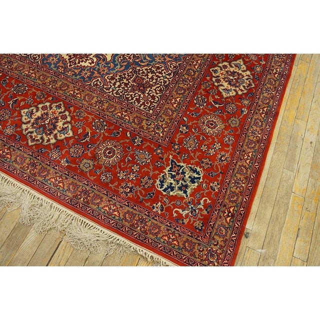 1940s Multicolor Classic Medallion Antique Esfahan Handknotted Wool Carpet Rug For Sale In New York - Image 6 of 6