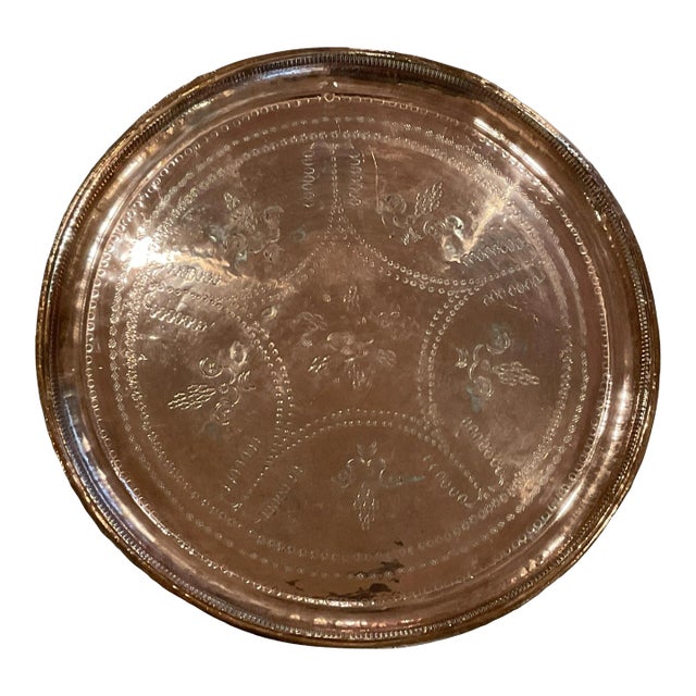 Large Late 20th Century Turkish Cooper Tray Stamped Engraved For Sale