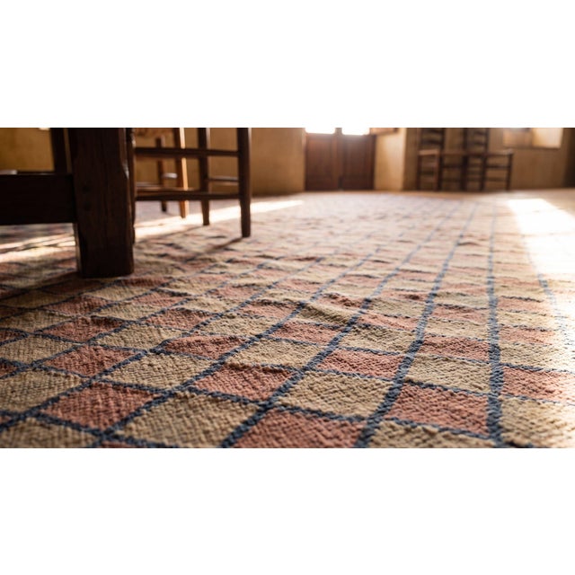 Raspberry Pink Striking Raspberry Pink Diamond Pattern Dhurrie Style Antique Indian Cotton Rug For Sale - Image 8 of 8