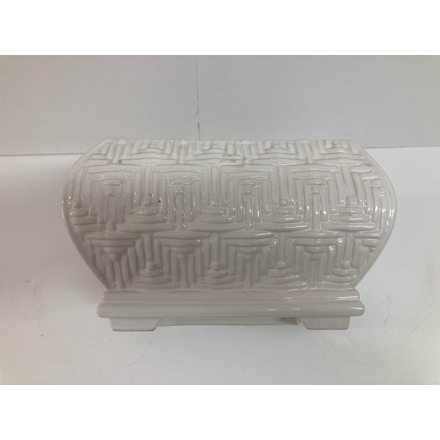 1970s Boho Chic Basket Weave Ceramic Cache Pot For Sale - Image 5 of 10