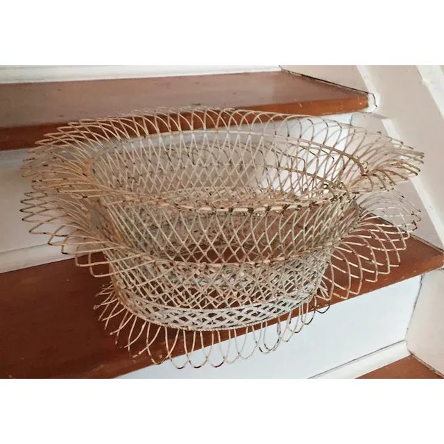 White Antique 19th Century Victorian French Oval Wire Garden Baskets or Planters - A Pair For Sale - Image 8 of 13