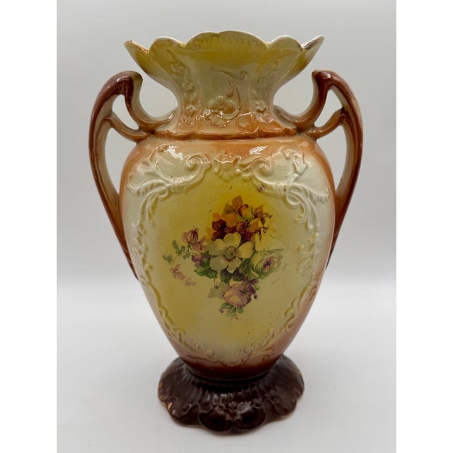 Pair of Victorian Ceramic Porcelain Urns/ Vases Figural Scene & Rose Back Transfers #848 For Sale - Image 4 of 18