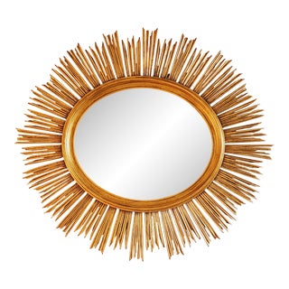 Bernhardt Furniture Oval Gold Leaf Finish Sunburst Mirror For Sale